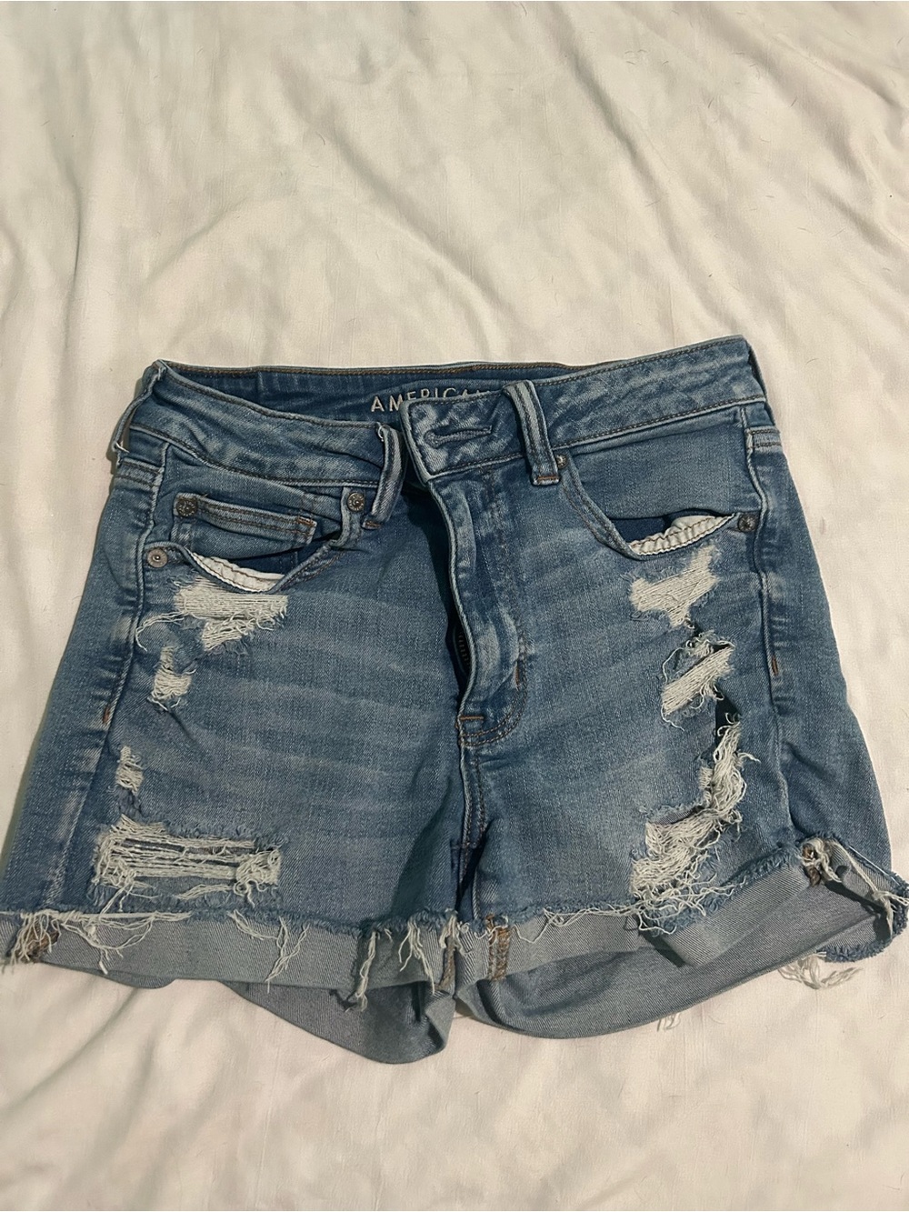 American Eagle Outfitters Distressed Light Blue Denim Shorts